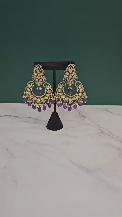 Polki and purple gemstone drop earrings