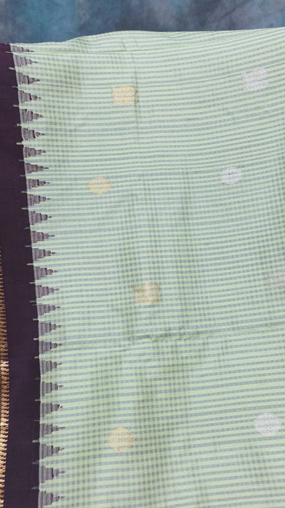 Gadwal Silk Saree – Light Green Body with Brown Border & Golden Zari