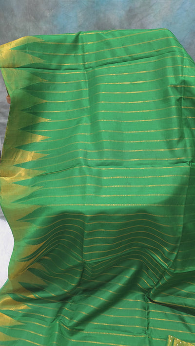 Emerald Green Gadwal Silk Saree with Golden Zari Weave & Designer Blouse