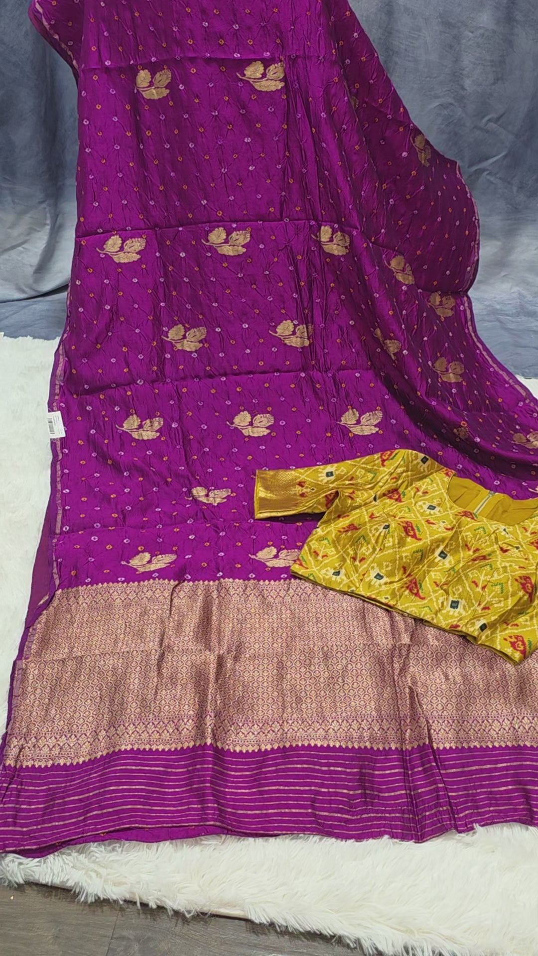 Purple Silk Chinia Handloom Bandhani Saree