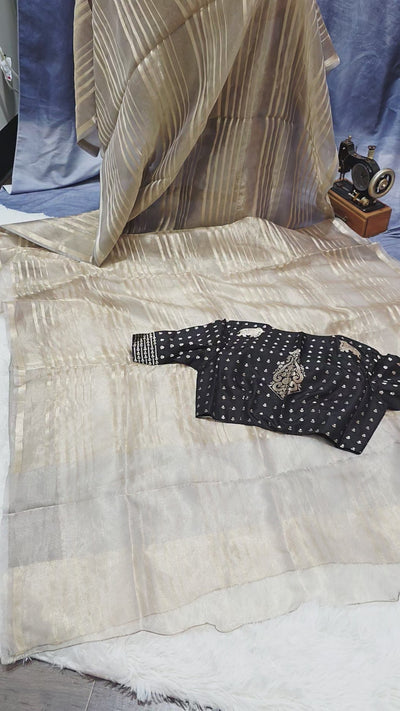 Silver Tissue Saree with Black Designer Blouse