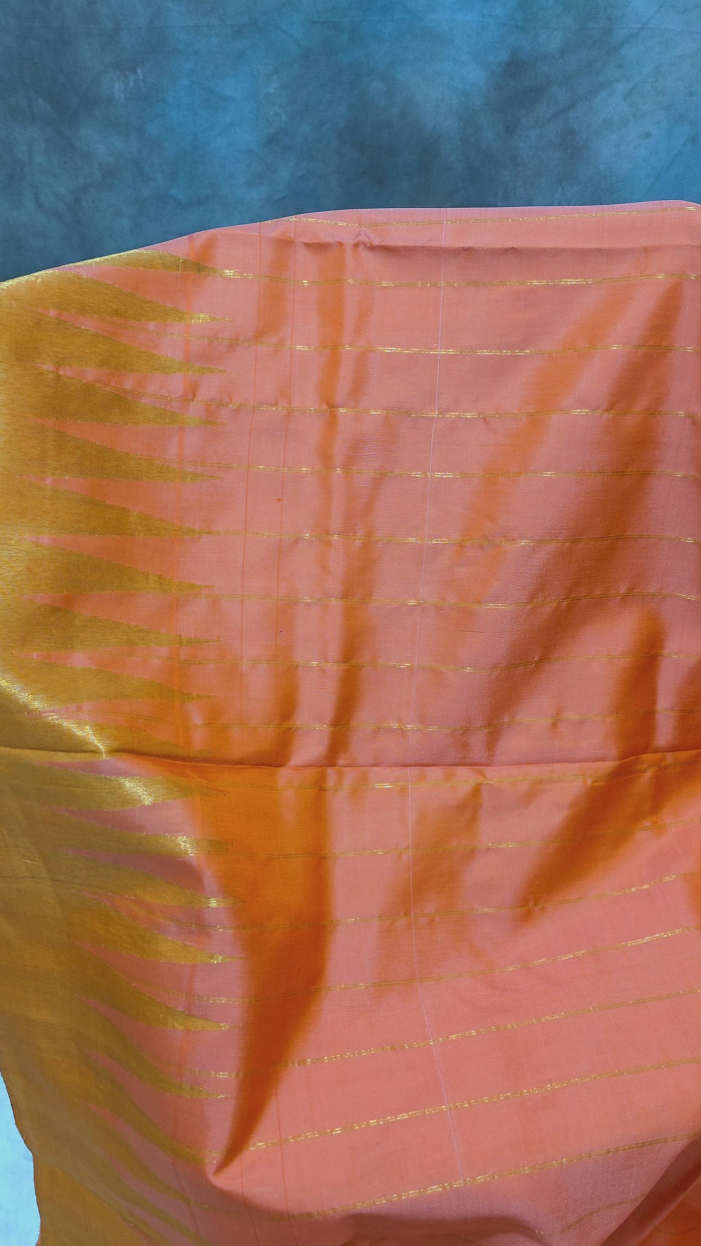 Gadwal Silk Saree – Vibrant Orange with Golden Zari Accents & Matching Embroidered Blouse