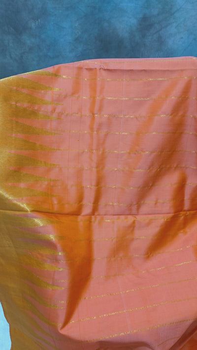 Gadwal Silk Saree – Vibrant Orange with Golden Zari Accents & Matching Embroidered Blouse