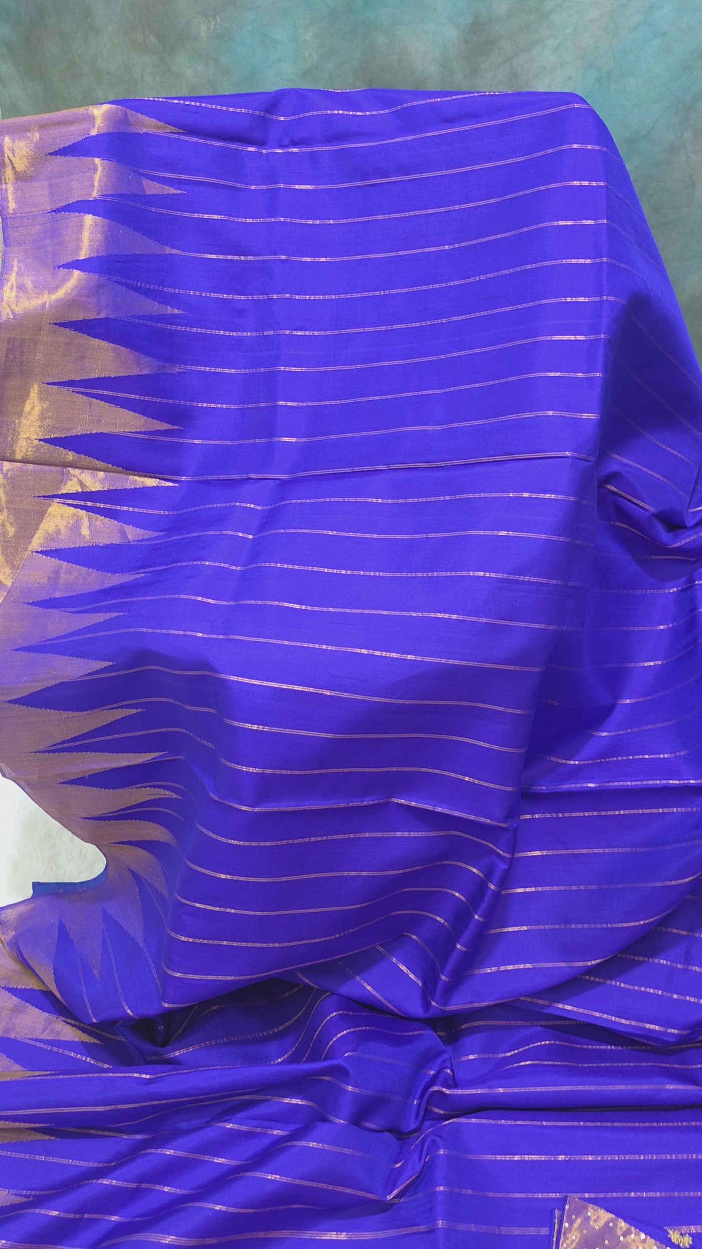 Royal Blue Gadwal Silk Saree with Golden Zari Accents & Embroidered Designer Blouse
