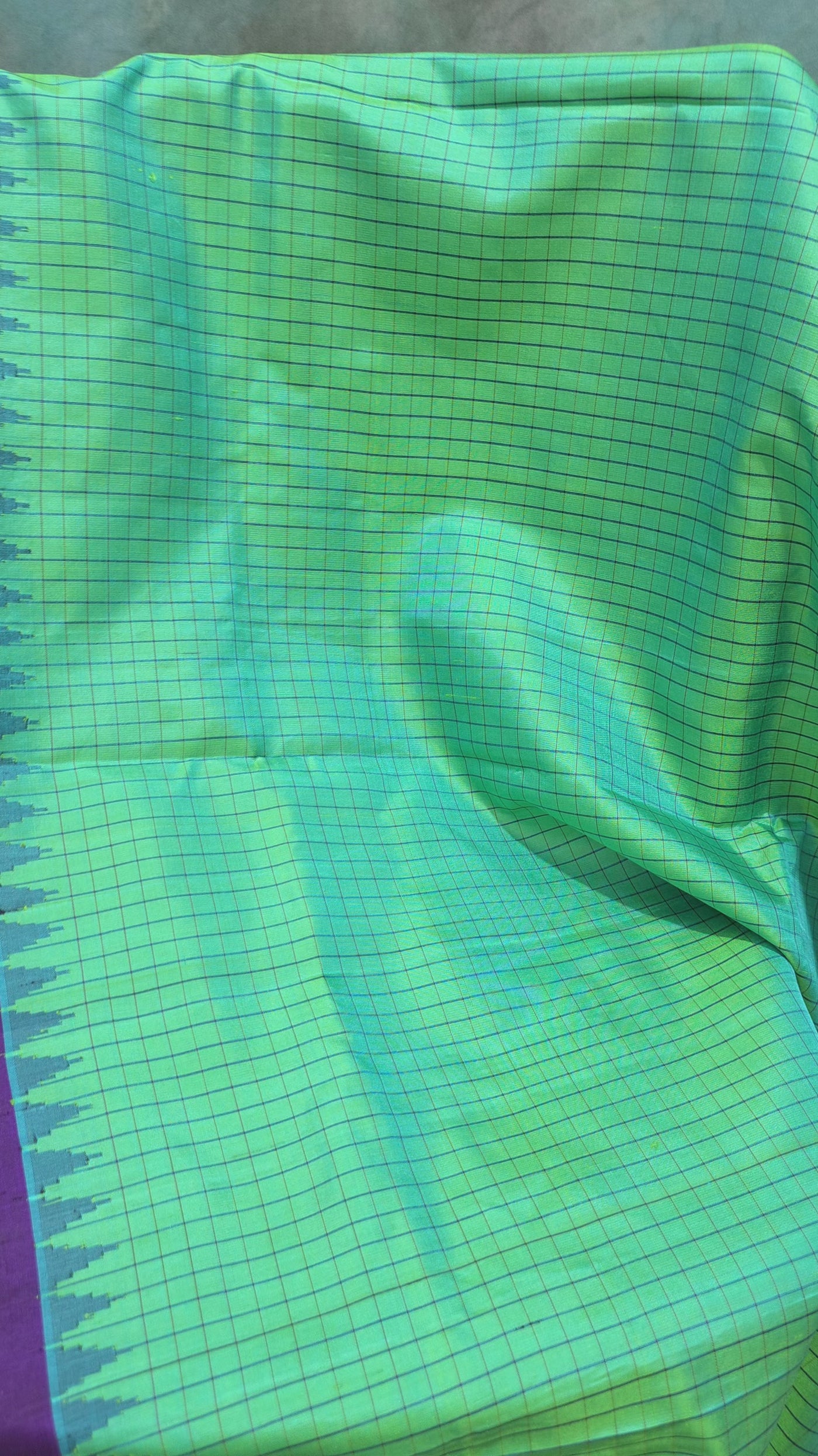 Gadwal Silk Saree – Teal Green with Purple Border & Zari Work, Handwoven Traditional Saree with Embroidered Blouse