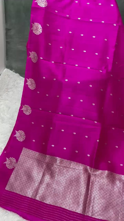 Rani Pink Banarasi Silk Saree with Zari Weaving & Designer Blouse
