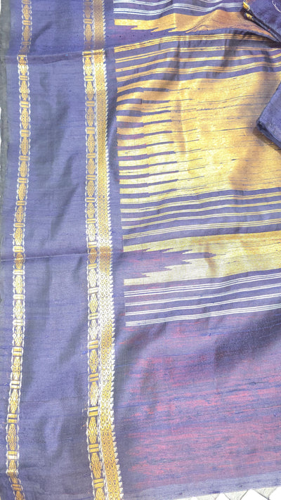 Khadi Silk Saree – Red with Navy Blue Border & Golden Zari Work, Handwoven Traditional Saree with Matching Blouse