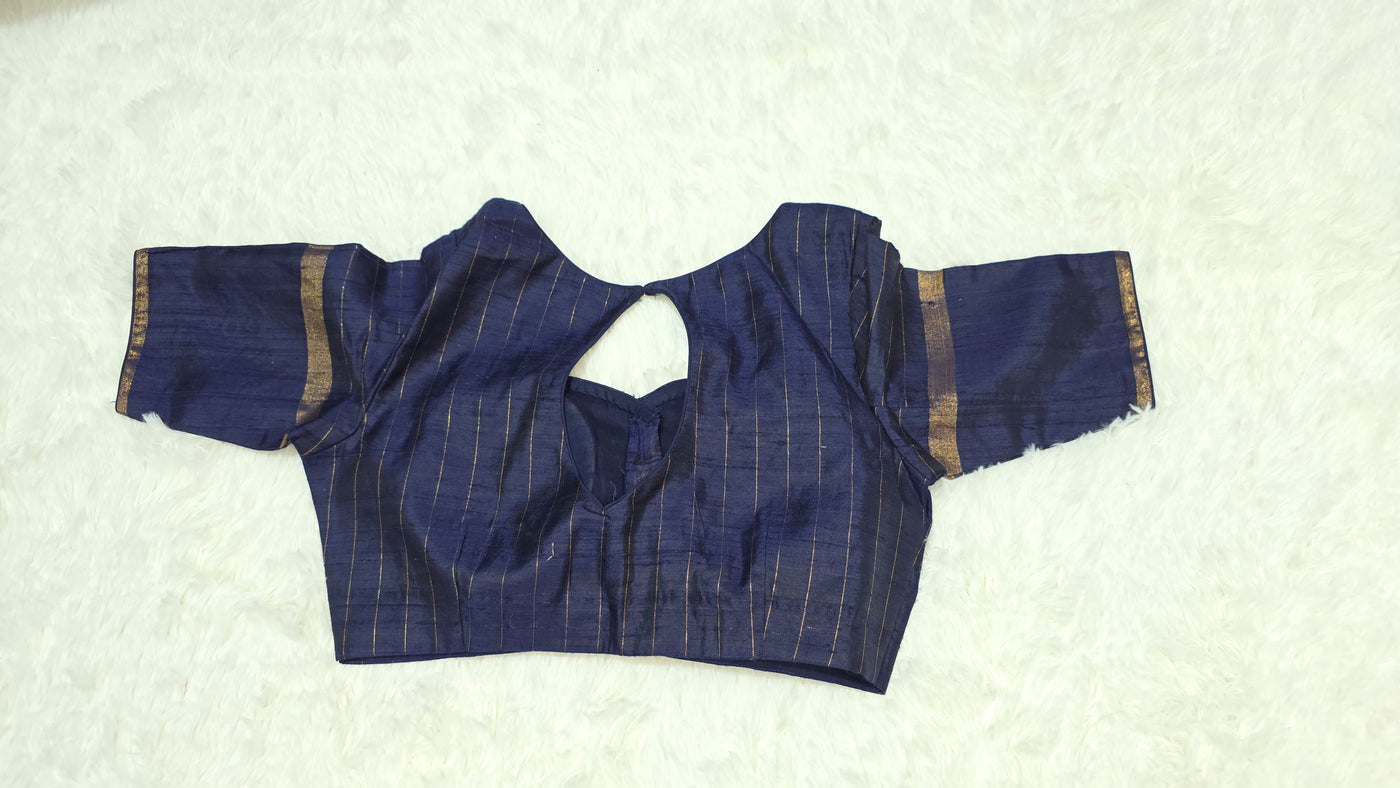 Khadi Silk Saree – Royal Blue with Purple Border & Golden Zari Motifs, Handwoven Traditional Indian Saree with Matching Blouse