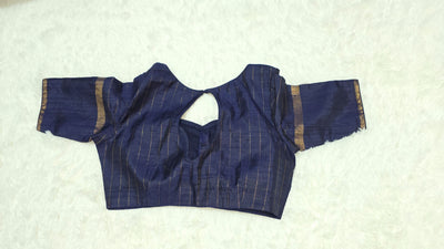 Khadi Silk Saree – Royal Blue with Purple Border & Golden Zari Motifs, Handwoven Traditional Indian Saree with Matching Blouse