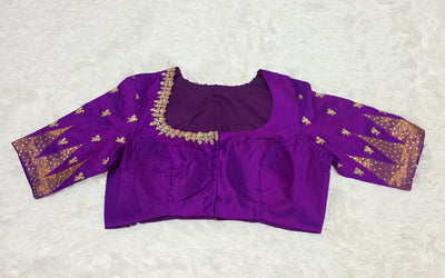 Purple Gadwal Silk Saree with Golden Zari Accents & Designer Blouse