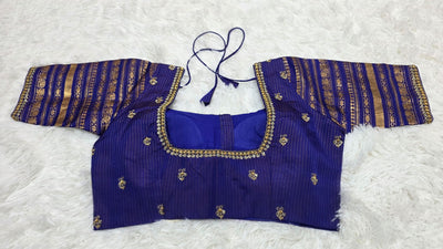Gadwal Pure Silk Saree – Mustard Green with Royal Blue Border & Blouse, Handwoven with Rich Gold Zari Work
