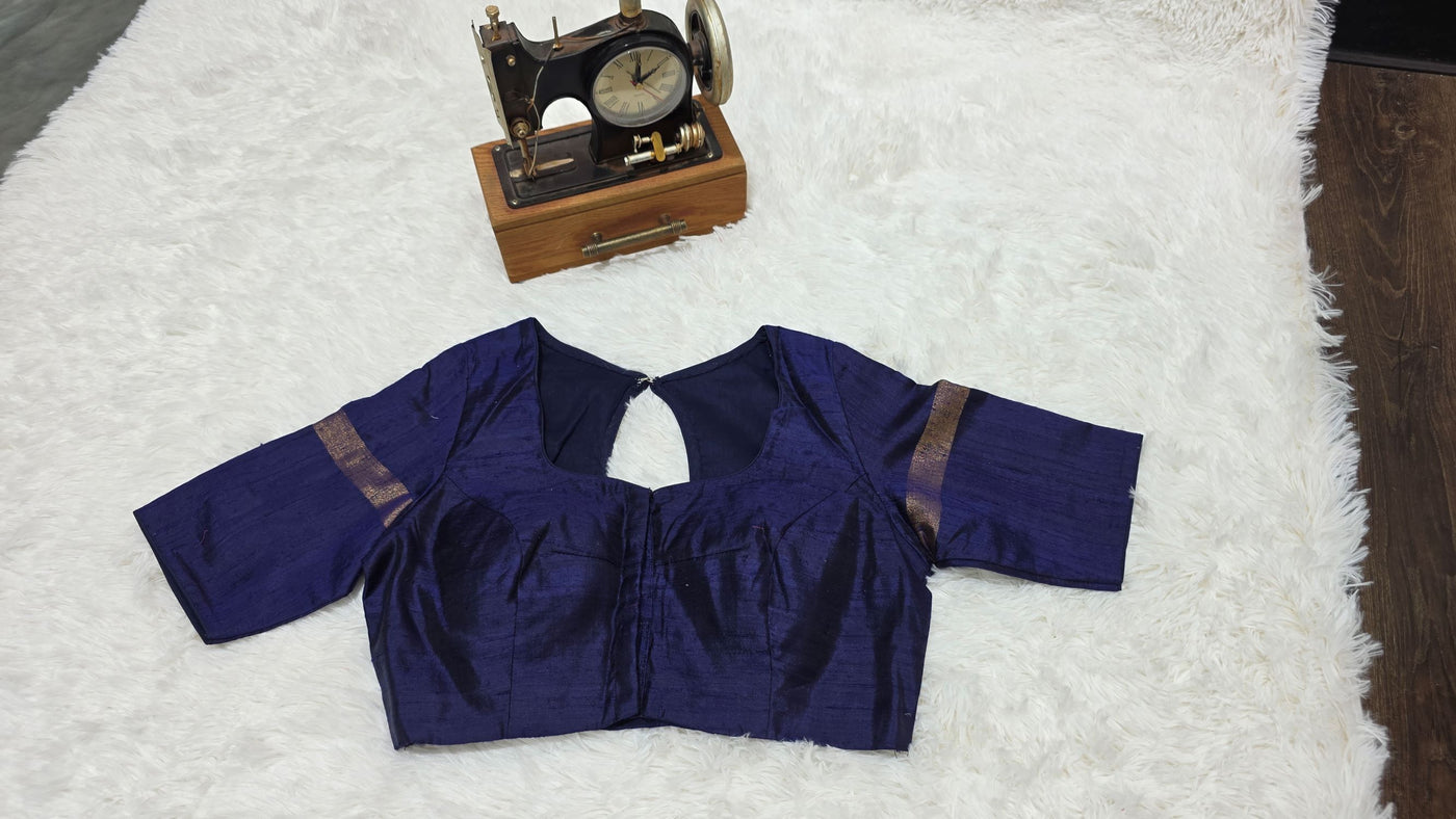 Khadi Silk Saree – Red with Navy Blue Border & Golden Zari Work, Handwoven Traditional Indian Saree with Matching Blouse