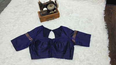 Khadi Silk Saree – Red with Navy Blue Border & Golden Zari Work, Handwoven Traditional Indian Saree with Matching Blouse
