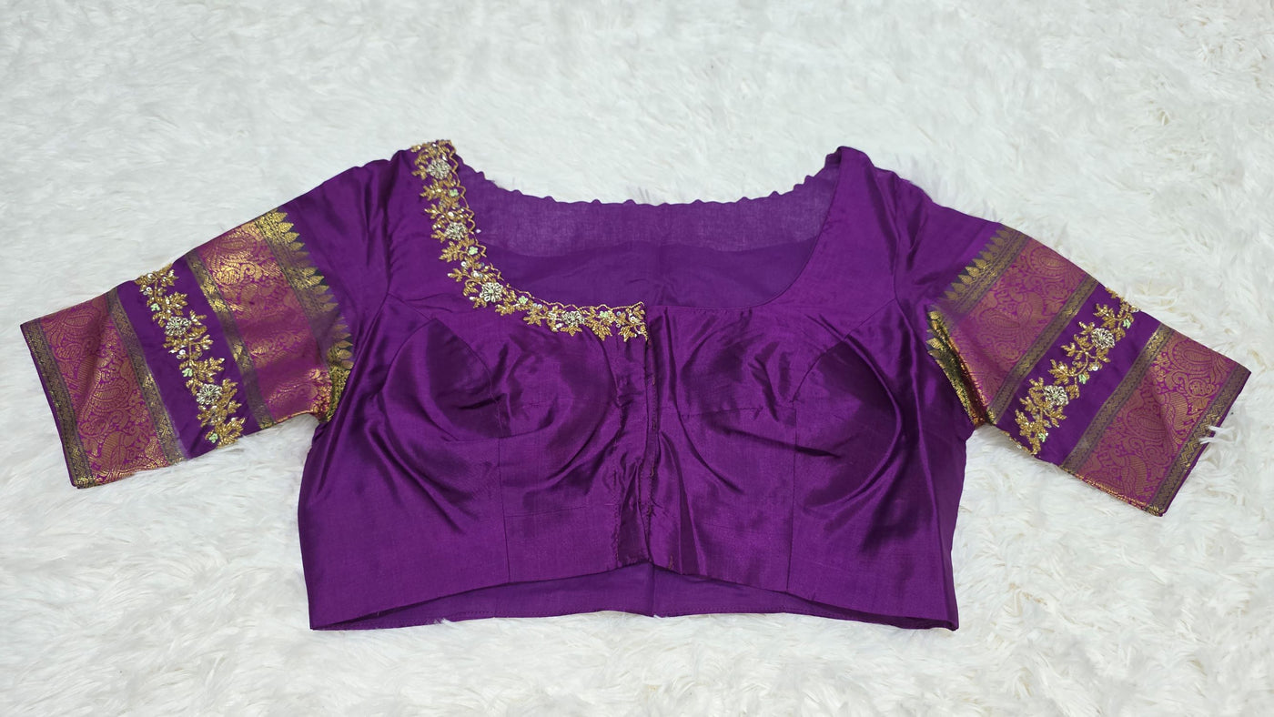 Light Green & Purple Kanchipattu Saree with Rich Zari Border and Embroidered Blouse