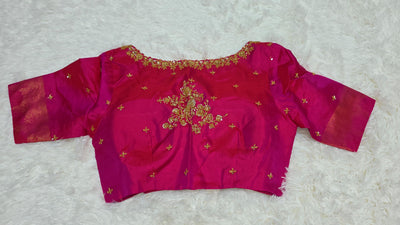 Rani Pink Kanchipuram Pattu Saree with Golden Paisley Zari & Embroidered Blouse