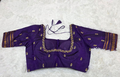 Gadwal Silk Saree – Teal Green with Purple Border & Zari Work, Handwoven Traditional Saree with Embroidered Blouse