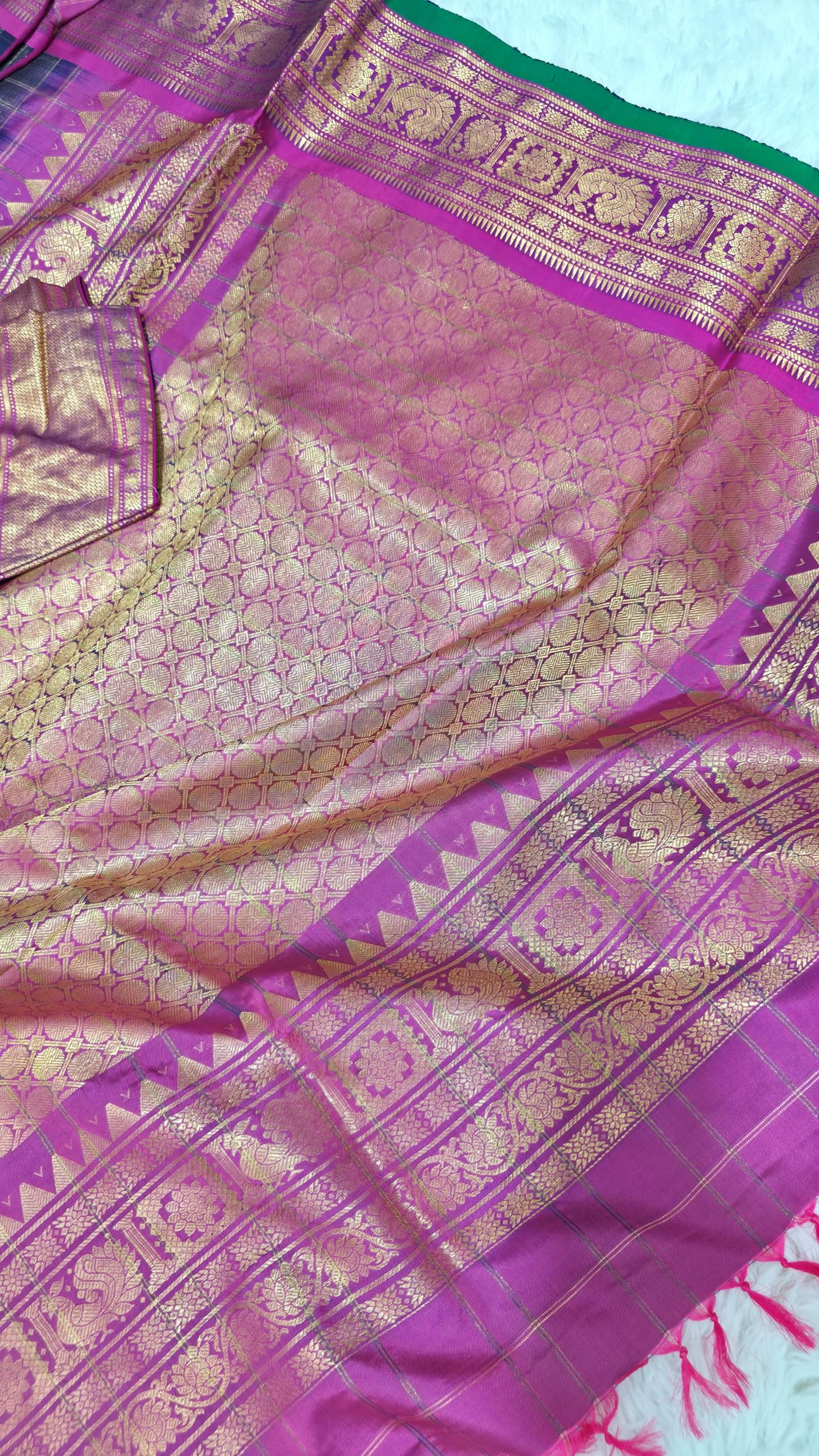 Gadwal Pure Silk Saree – Navy Blue, Handwoven Traditional Indian Saree with Matching Blouse