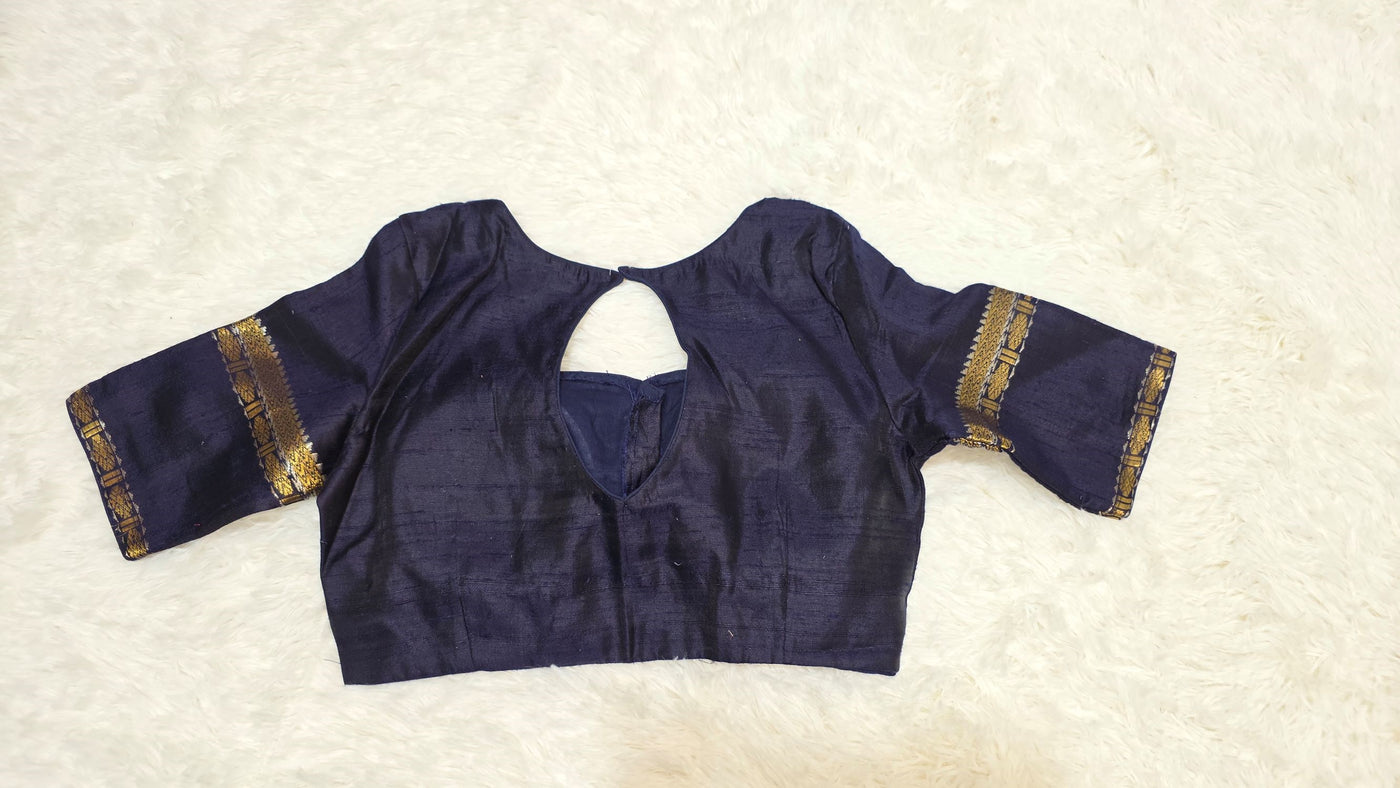 Khadi Silk Saree – Red with Navy Blue Border & Golden Zari Work, Handwoven Traditional Saree with Matching Blouse