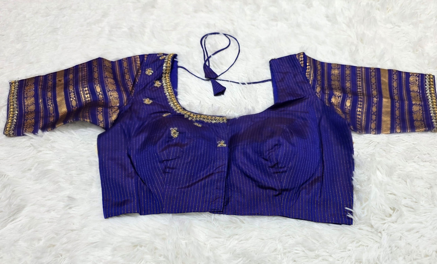 Gadwal Pure Silk Saree – Mustard Green with Royal Blue Border & Blouse, Handwoven with Rich Gold Zari Work