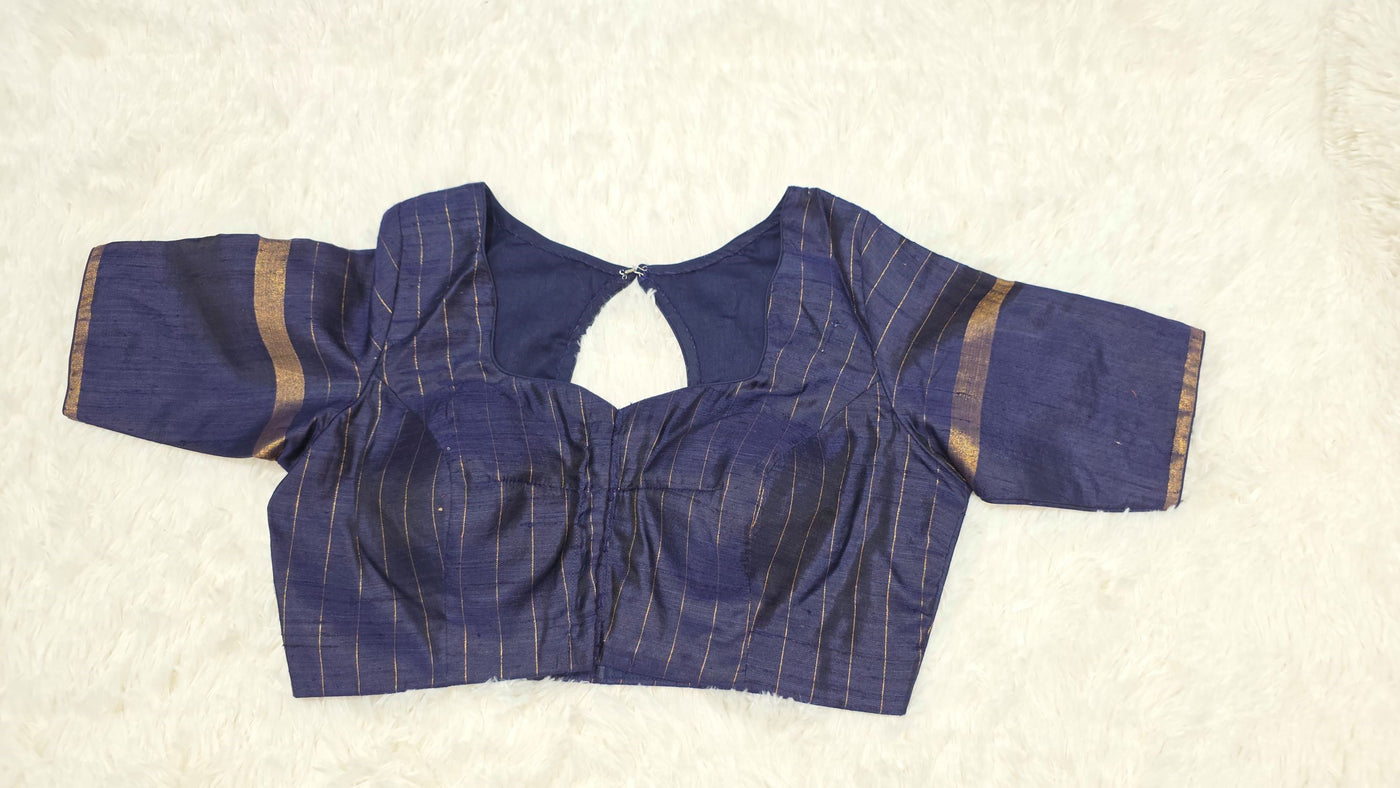 Khadi Silk Saree – Royal Blue with Purple Border & Golden Zari Motifs, Handwoven Traditional Indian Saree with Matching Blouse