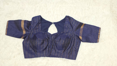 Khadi Silk Saree – Royal Blue with Purple Border & Golden Zari Motifs, Handwoven Traditional Indian Saree with Matching Blouse