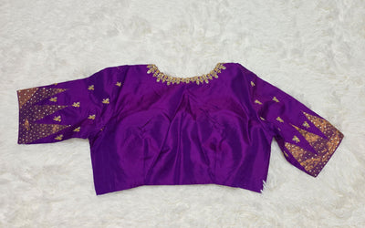 Purple Gadwal Silk Saree with Golden Zari Accents & Designer Blouse