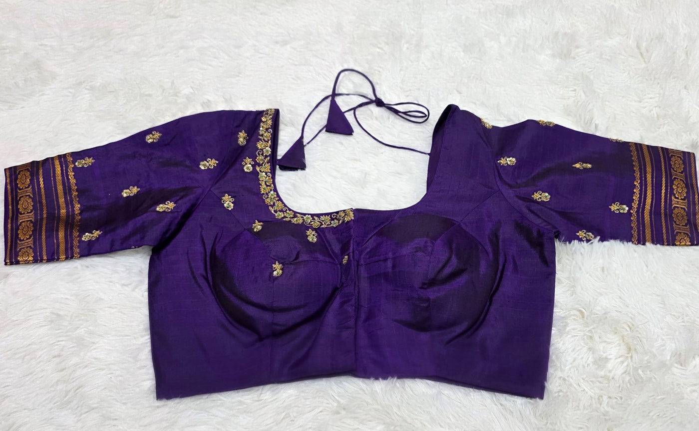 Gadwal Silk Saree – Teal Green with Purple Border & Zari Work, Handwoven Traditional Saree with Embroidered Blouse