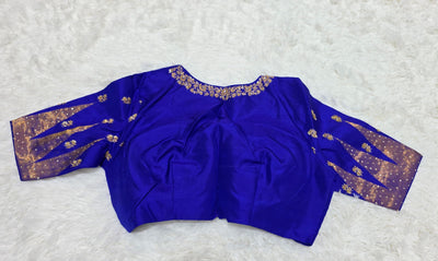 Royal Blue Gadwal Silk Saree with Golden Zari Accents & Embroidered Designer Blouse