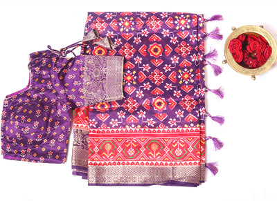 Violet and Red Dual Tone Tussar Silk Saree - Sakkhi Style