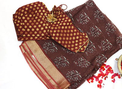 Brown Chiffon Saree - Sakkhi Style