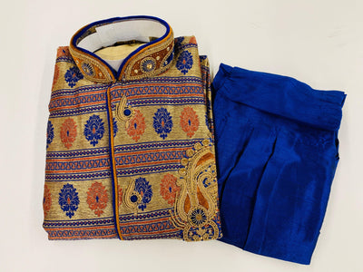Blue and Gold Embroidered Kurta Pyjama - Sakkhi Style
