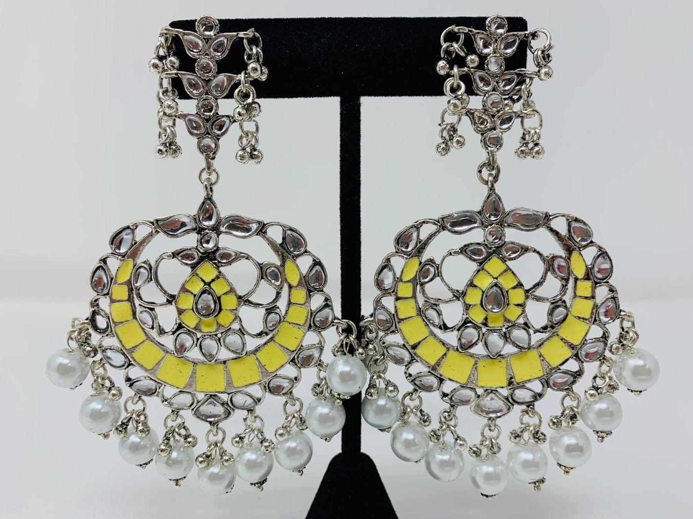 Silver Drop Earrings with Yellow Enamel - Sakkhi Style