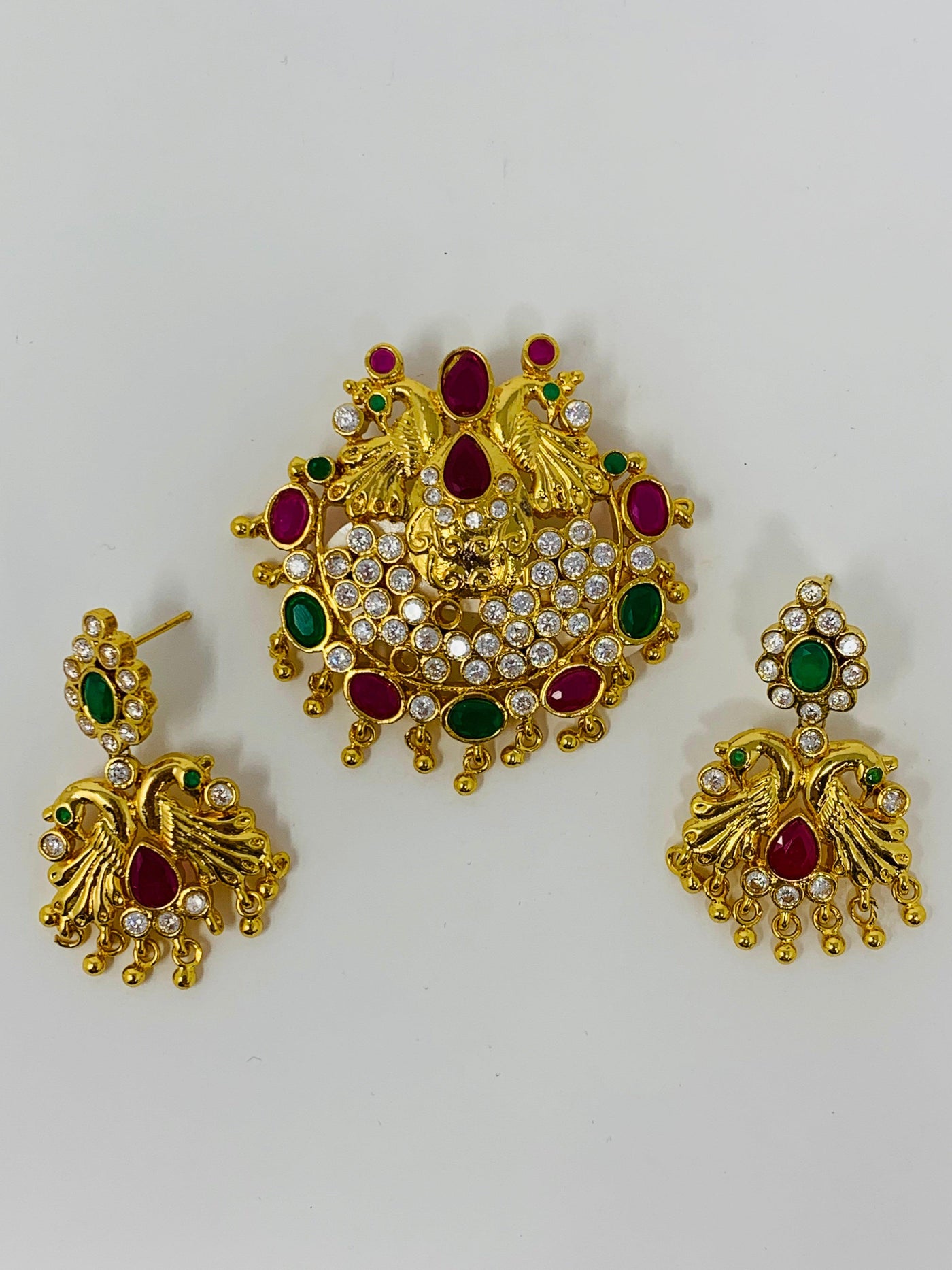 Semi Rubies and Emeralds Pendant Set - Sakkhi Style