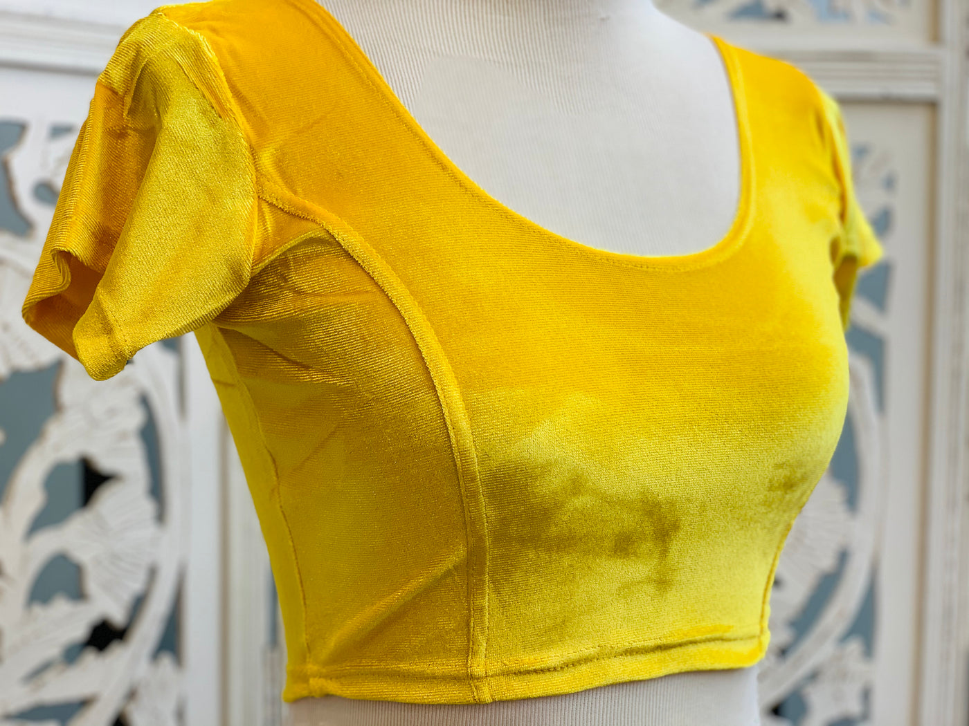 Yellow Velvet Stretchable Blouse - Sakkhi Style