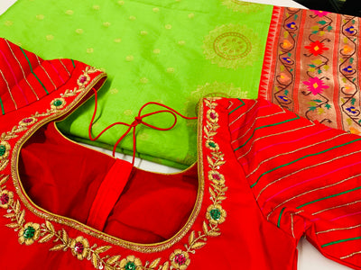 Green and Red Banaras Paithani Saree - Sakkhi Style