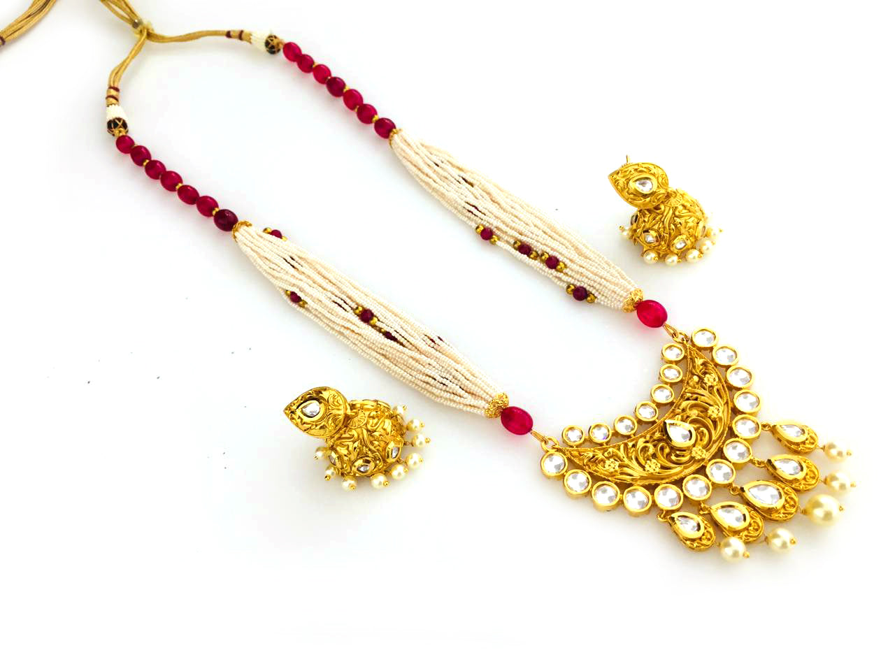 White Seed Beads Multi Stranded Necklace Set - Sakkhi Style