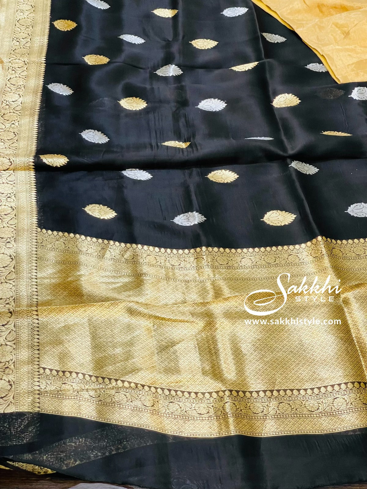 Black and Gold Pure Kora Silk Saree - Sakkhi Style