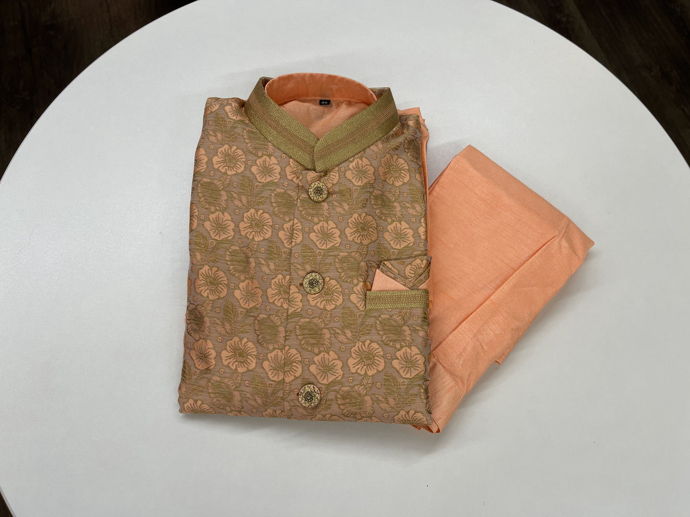 Peach and Gold Kurta Pyjama with Jacket - Sakkhi Style