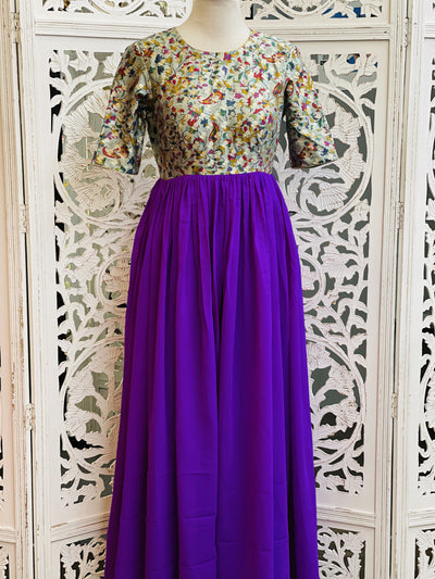Pastel Green and Violet Long Gown - Sakkhi Style