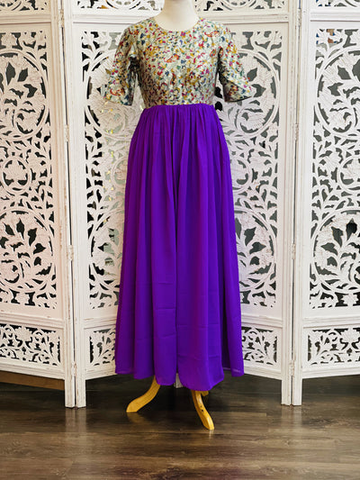 Pastel Green and Violet Long Gown - Sakkhi Style