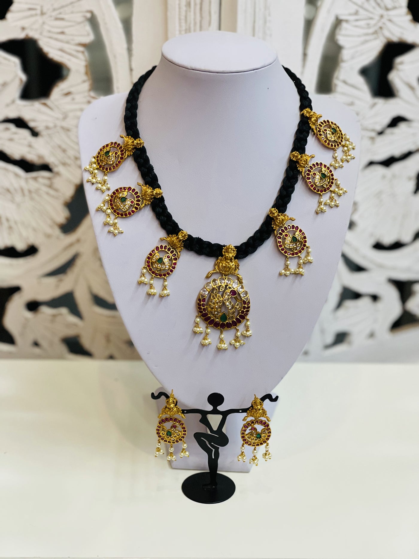 Black Cotton balls and Gunghroo necklace - Sriethnics