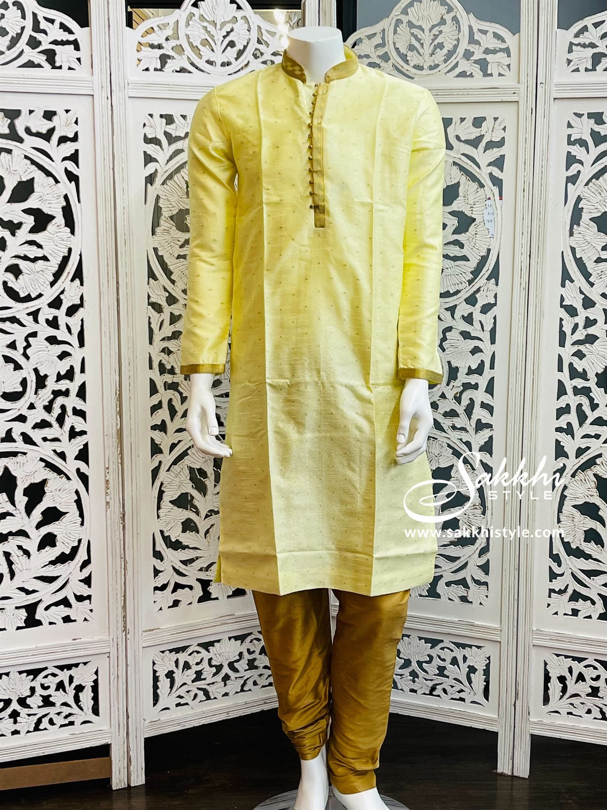 Pastel Yellow and Gold Kurta Pyjama - Sakkhi Style