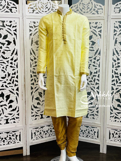 Pastel Yellow and Gold Kurta Pyjama - Sakkhi Style