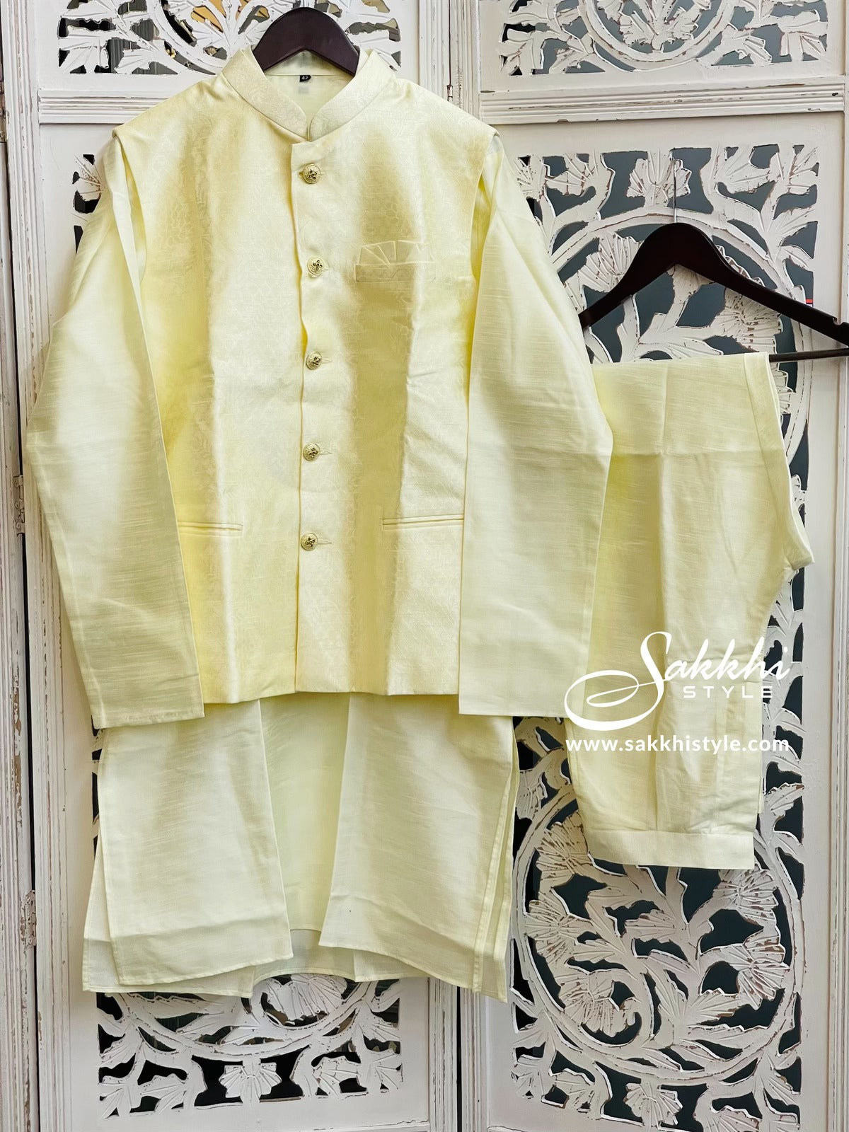 Light Green Kurta Pyjama with Jacket - Sakkhi Style