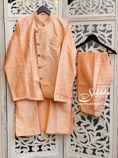 Peach Kurta Pyjama with Jacket - Sakkhi Style
