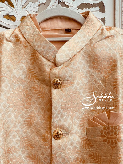 Peach and Gold Kurta Pyjama with Jacket - Sakkhi Style