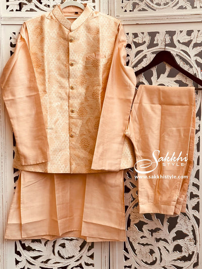Peach and Gold Kurta Pyjama with Jacket - Sakkhi Style