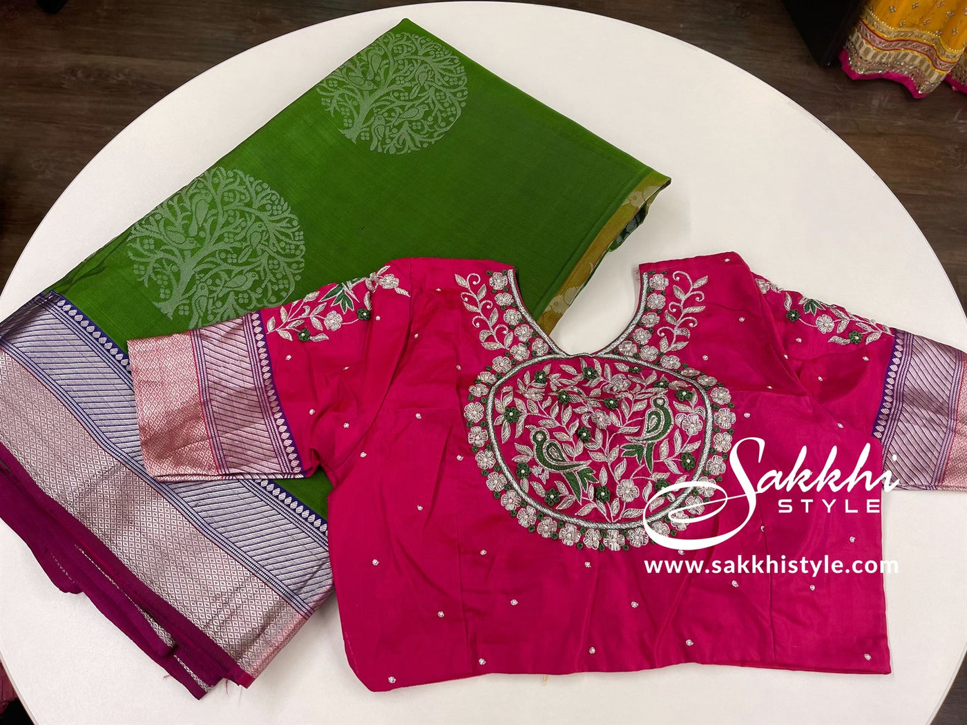 Green and Pink Kanjeevaram Pure Silk Pattu Saree - Sakkhi Style
