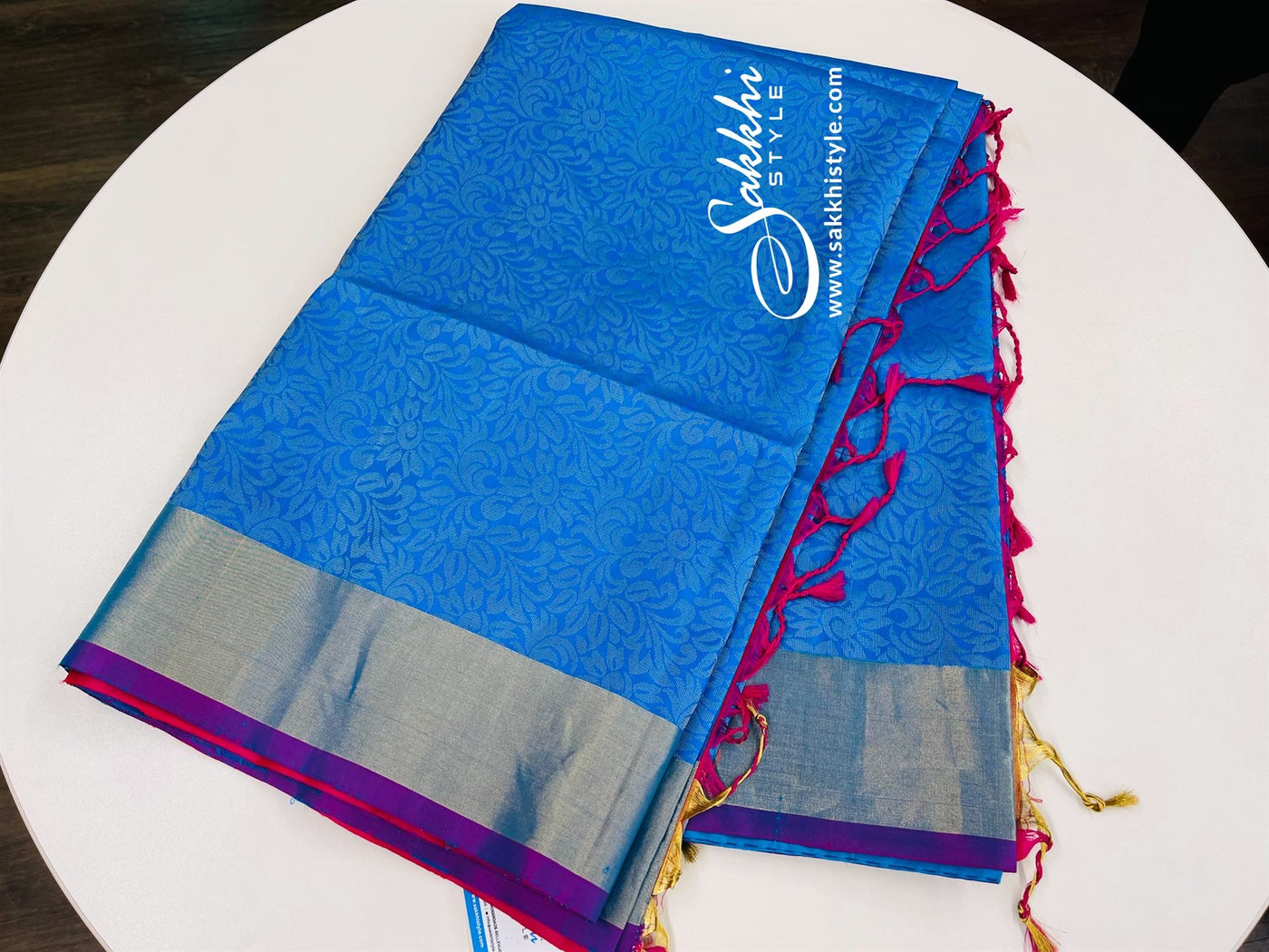 Blue and Pink Kanjeevaram Pattu Saree - Sakkhi Style