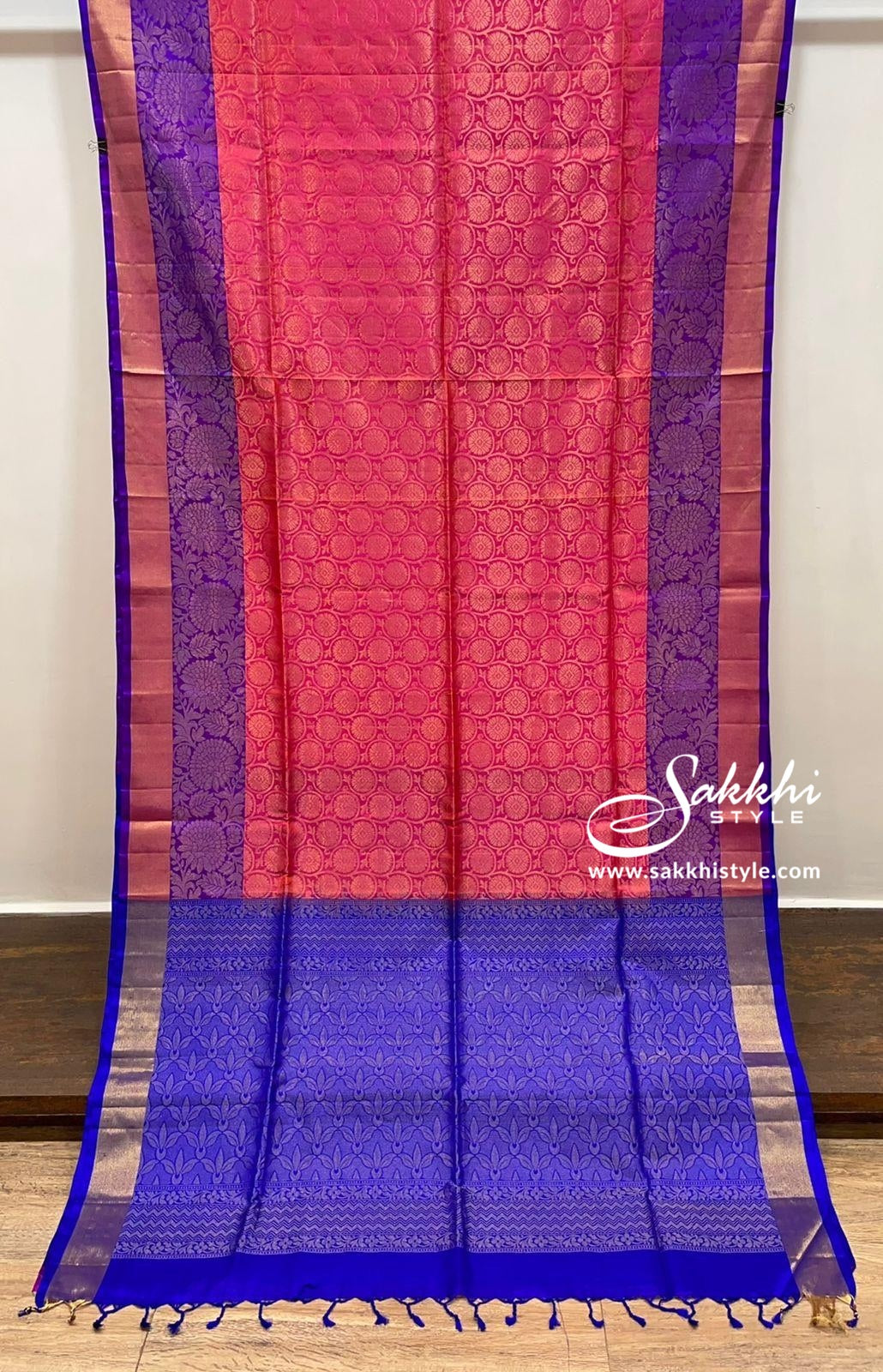 Pink and Blue Kanjeevaram Pattu Saree - Sakkhi Style